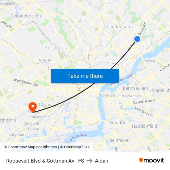 Roosevelt Blvd & Cottman Av - FS to Aldan map