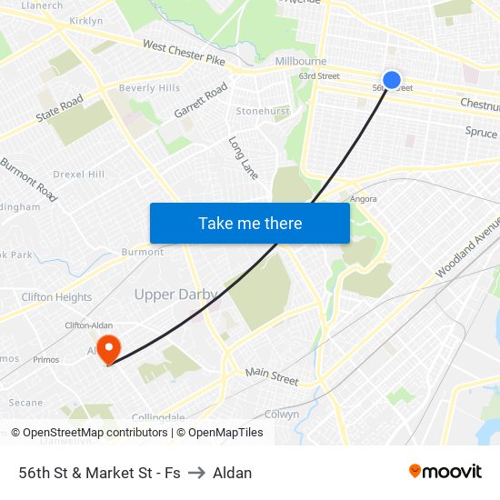 56th St & Market St - Fs to Aldan map