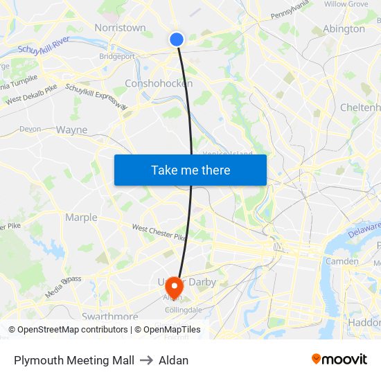 Plymouth Meeting Mall to Aldan map