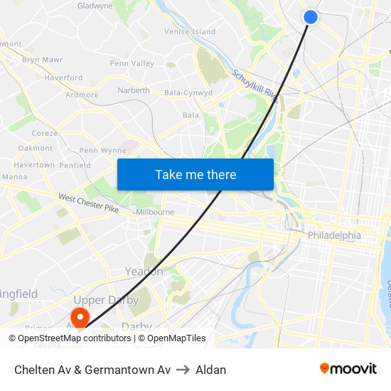 Chelten Av & Germantown Av to Aldan map