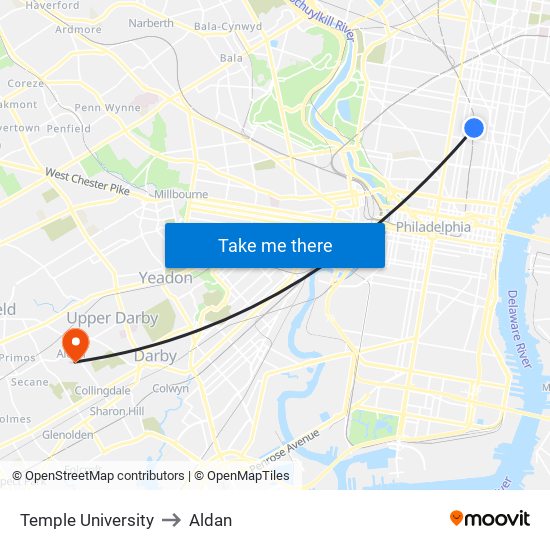Temple University to Aldan map