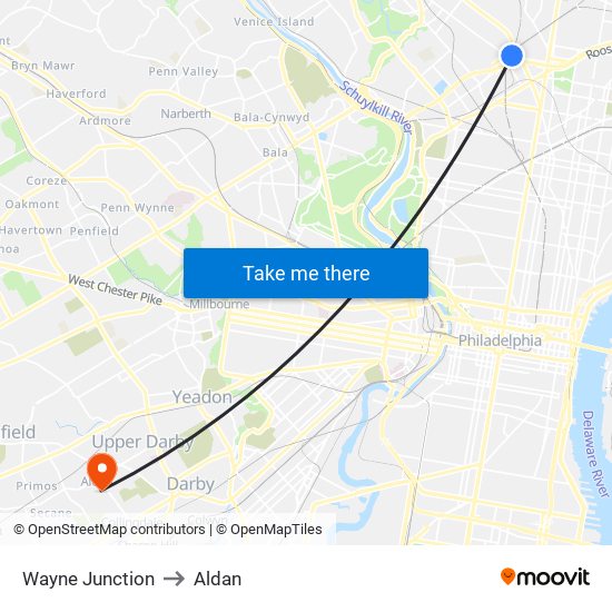 Wayne Junction to Aldan map