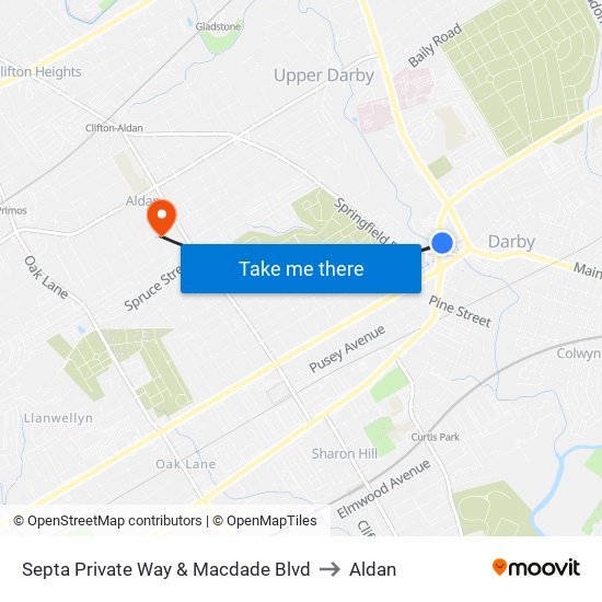 Septa Private Way & Macdade Blvd to Aldan map