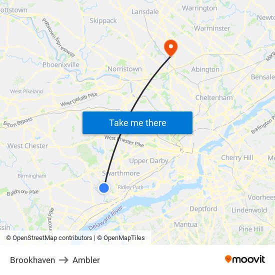 Brookhaven to Ambler map