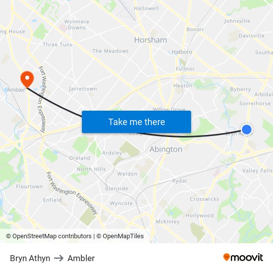 Bryn Athyn to Ambler map