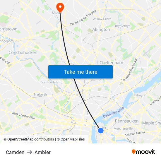 Camden to Ambler map