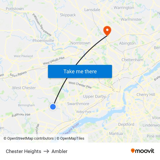 Chester Heights to Ambler map