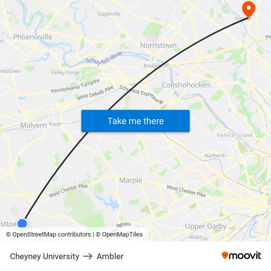 Cheyney University to Ambler map