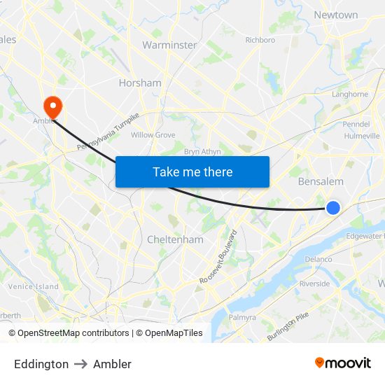 Eddington to Ambler map