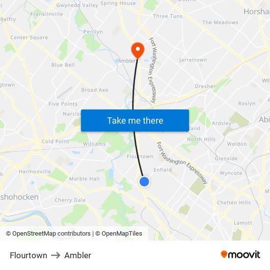 Flourtown to Ambler map