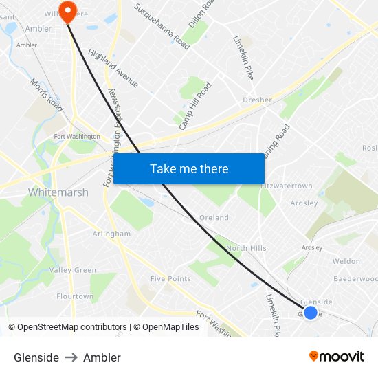 Glenside to Ambler map