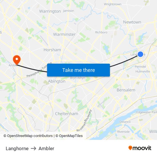 Langhorne to Ambler map