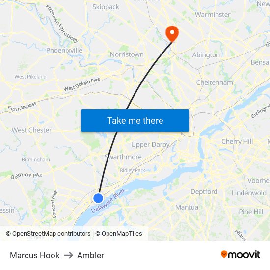 Marcus Hook to Ambler map