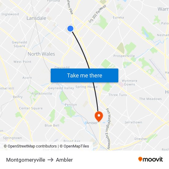 Montgomeryville to Ambler map