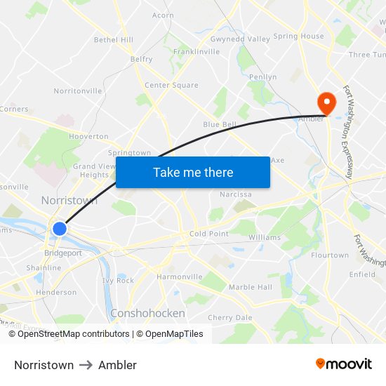 Norristown to Ambler map