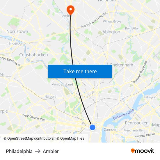 Philadelphia to Ambler map
