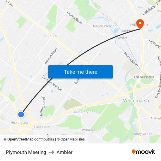Plymouth Meeting to Ambler map