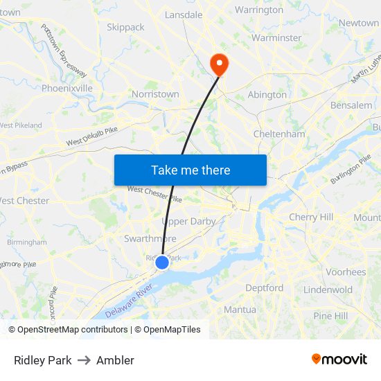 Ridley Park to Ambler map