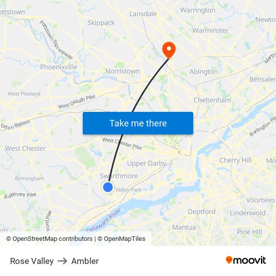 Rose Valley to Ambler map