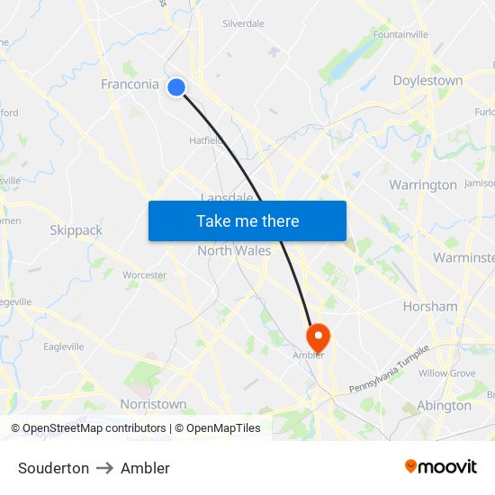 Souderton to Ambler map