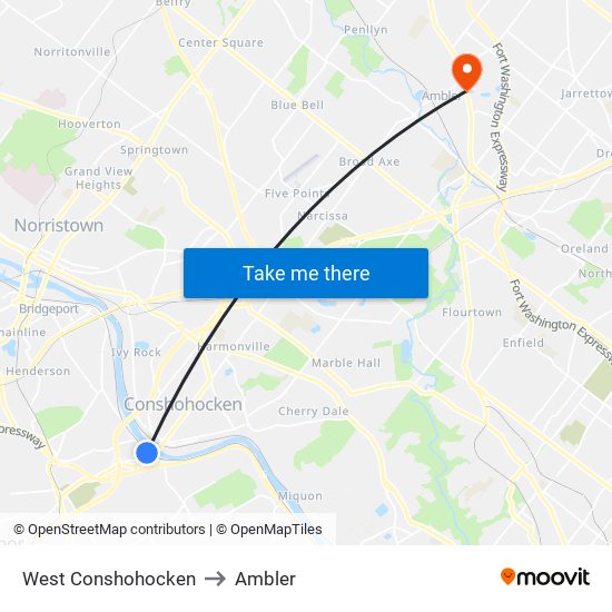 West Conshohocken to Ambler map