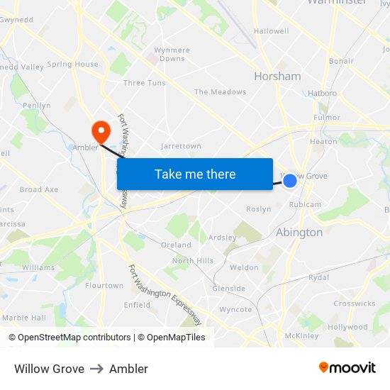 Willow Grove to Ambler map