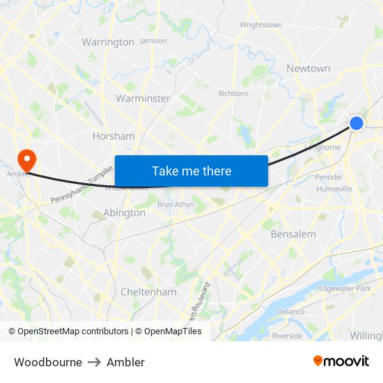 Woodbourne to Ambler map
