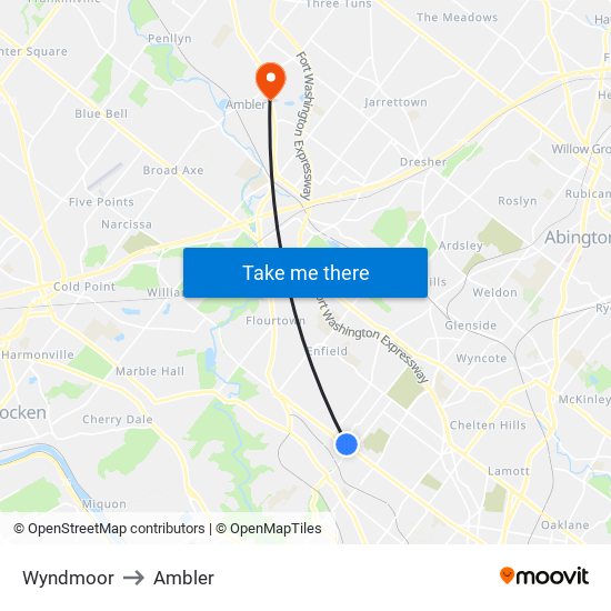 Wyndmoor to Ambler map
