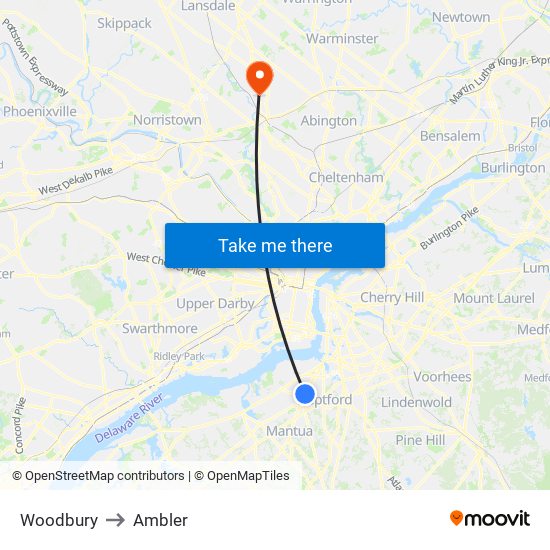 Woodbury to Ambler map