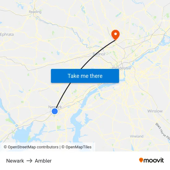Newark to Ambler map
