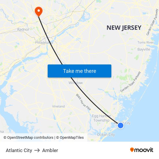 Atlantic City to Ambler map