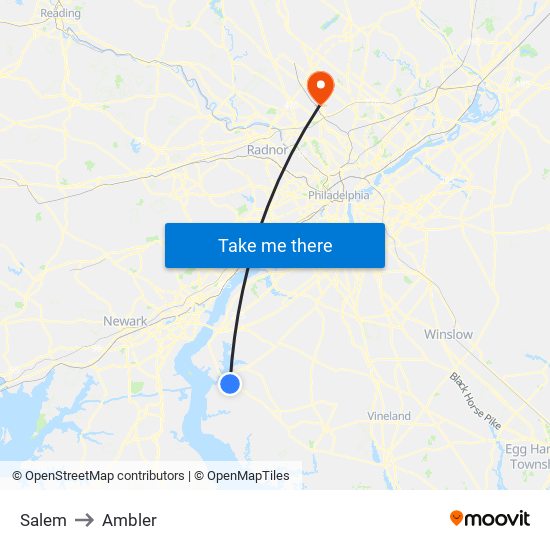Salem to Ambler map