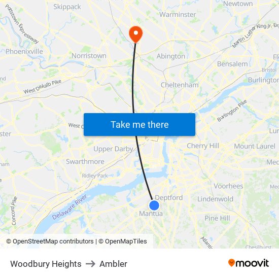 Woodbury Heights to Ambler map