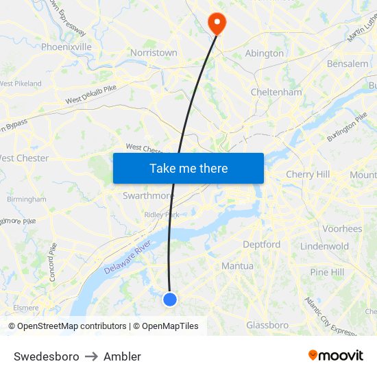 Swedesboro to Ambler map
