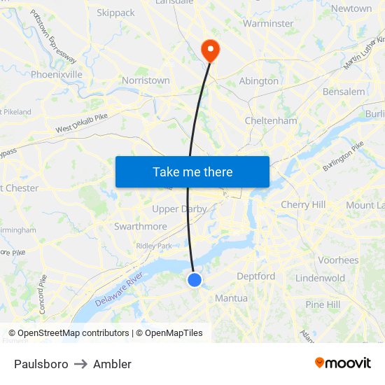 Paulsboro to Ambler map