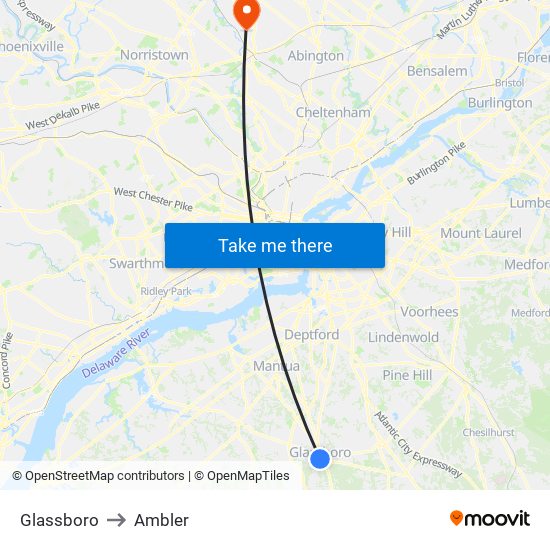 Glassboro to Ambler map