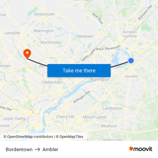 Bordentown to Ambler map