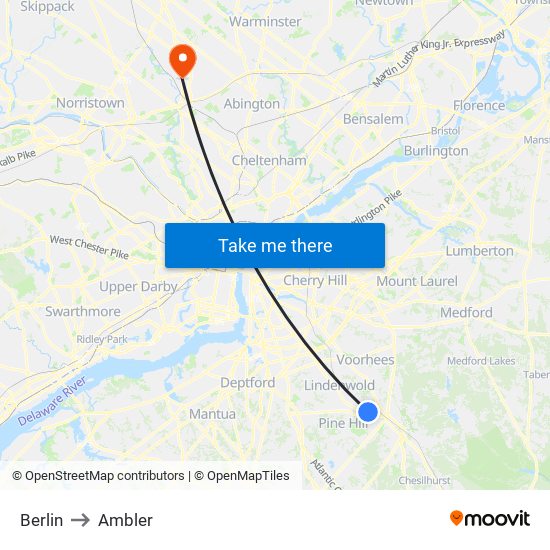 Berlin to Ambler map