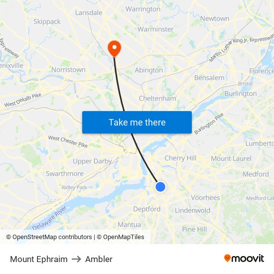 Mount Ephraim to Ambler map