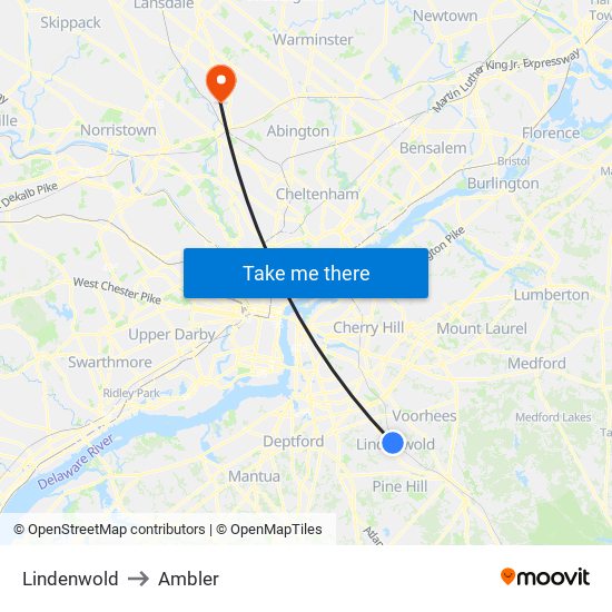 Lindenwold to Ambler map