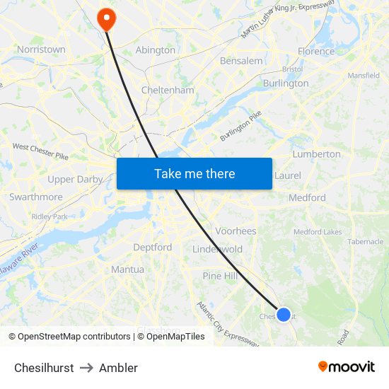 Chesilhurst to Ambler map