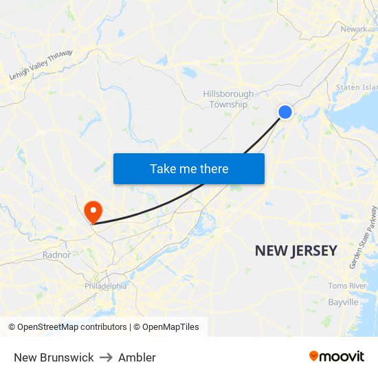 New Brunswick to Ambler map