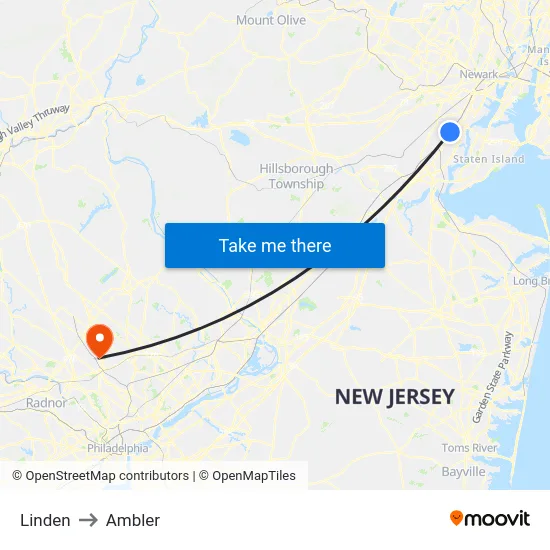 Linden to Ambler map