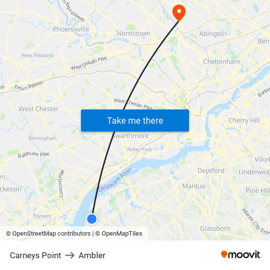 Carneys Point to Ambler map