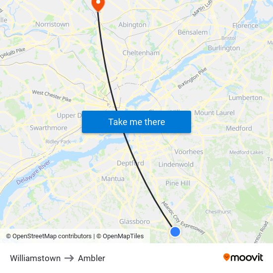 Williamstown to Ambler map