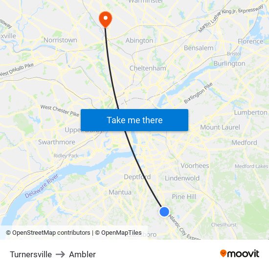 Turnersville to Ambler map