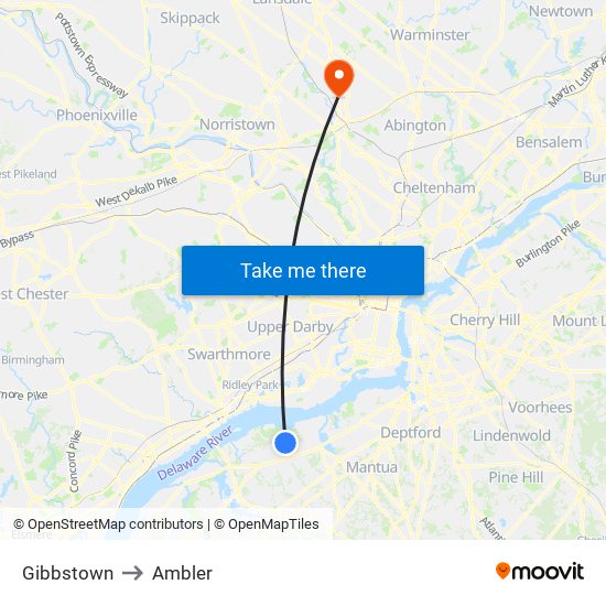 Gibbstown to Ambler map
