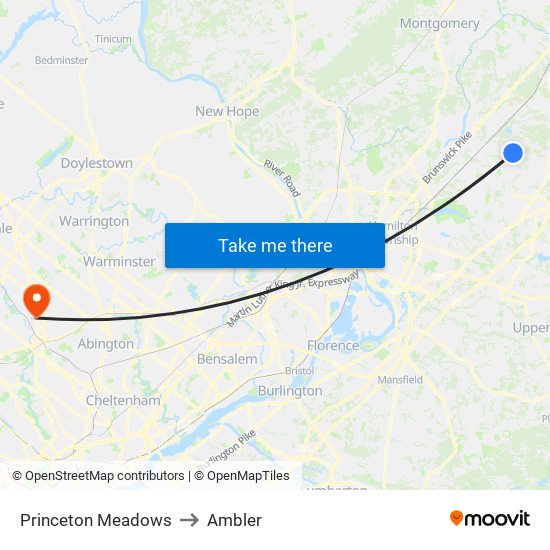 Princeton Meadows to Ambler map