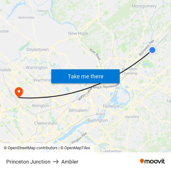 Princeton Junction to Ambler map