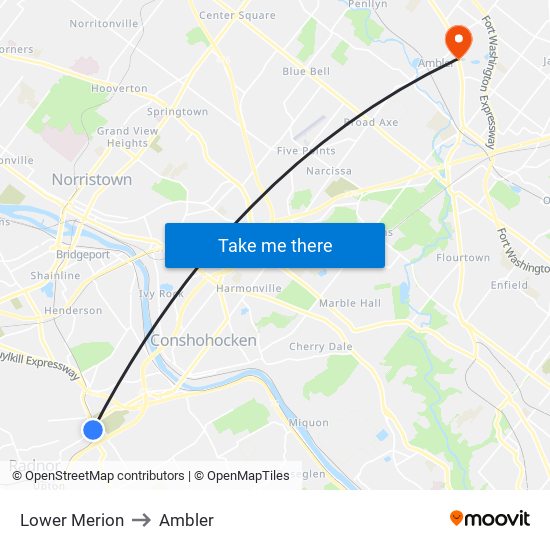 Lower Merion to Ambler map